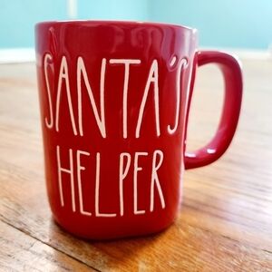 Rae Dunn SANTA’S HELPER Ceramic Christmas Holiday Mug Red White Font Lettering